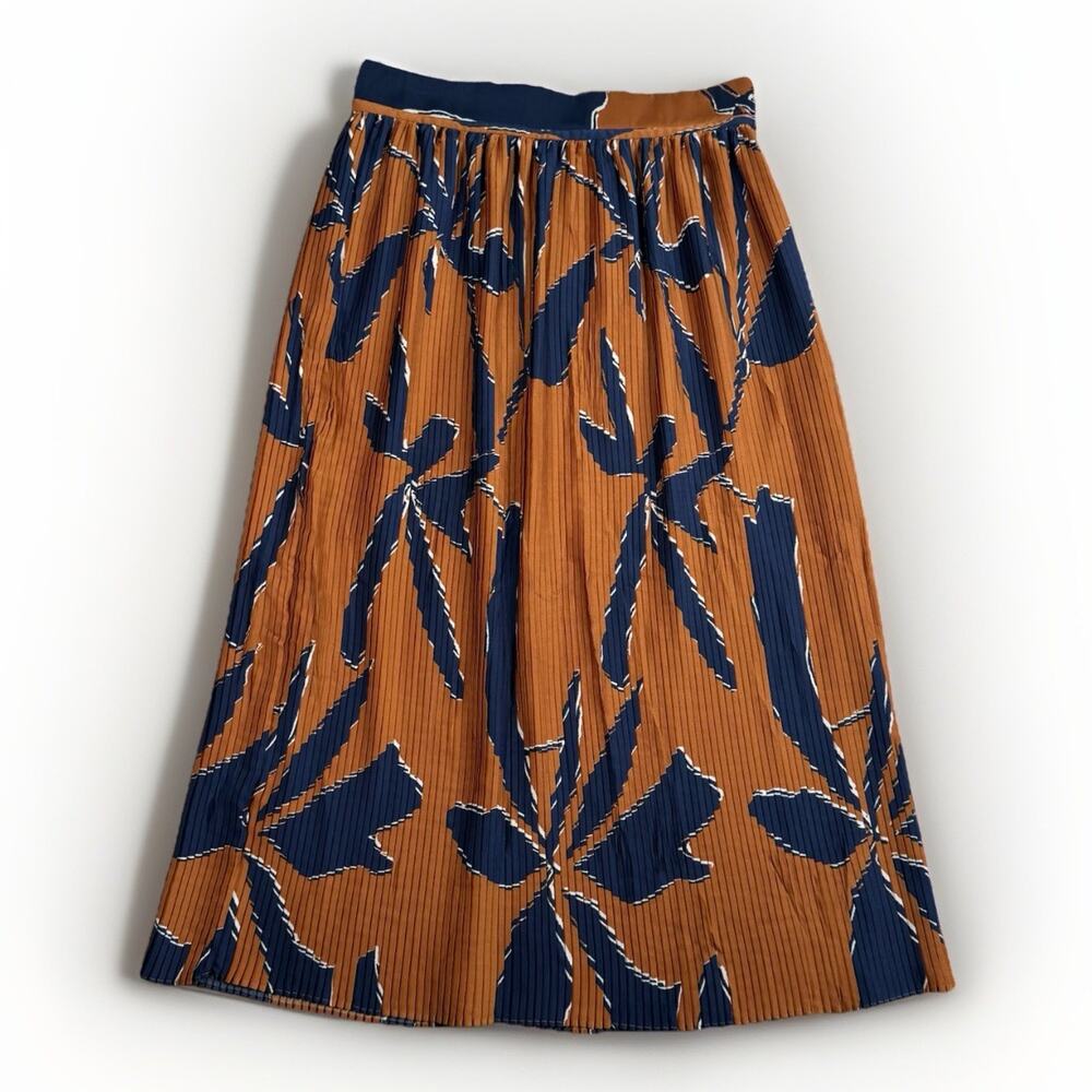 Ba&sh Pleated Midi Skirt Blue Orange Women’s Size 0 US XS Colorful
